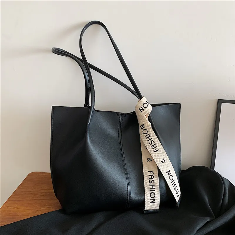 Women Fashion Casual Retro Solid Color Large Capacity PU Leather Tote Shoulder Bag