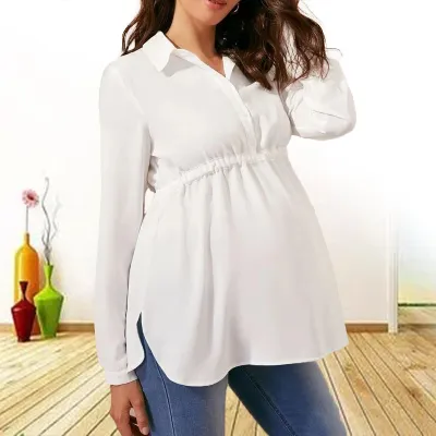 Pregnant Women Casual Solid Color V-Neck Long Sleeve Lace-Up Top