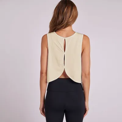 Women Casual Loose Solid Color Hollow-Out Sports Yoga Vest Top
