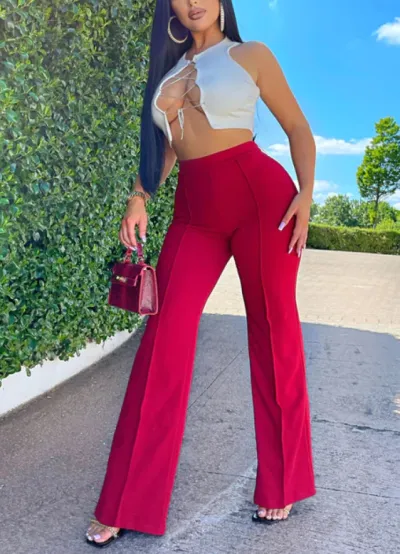 Women's Casual Solid Color High Waist Wide Leg Micro-Flared Pants