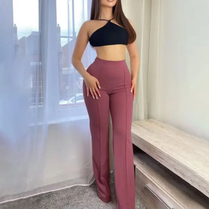 Women's Casual Solid Color High Waist Wide Leg Micro-Flared Pants