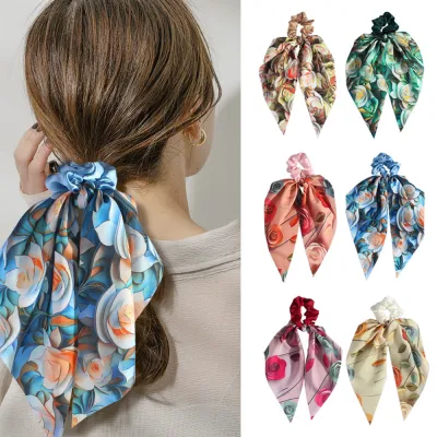 Women Fashion Elegant Floral Printed Cloth Fabric Long Hair Ring