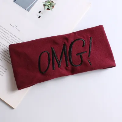 Women Fashion Solid Color “Omg” Embroidered Wide Edge Hair Belt