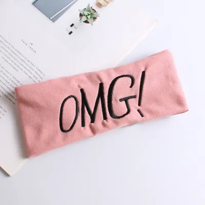 Women Fashion Solid Color “Omg” Embroidered Wide Edge Hair Belt
