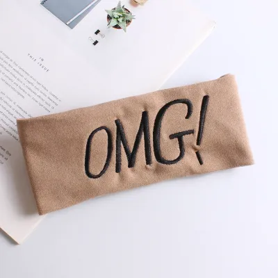 Women Fashion Solid Color “Omg” Embroidered Wide Edge Hair Belt