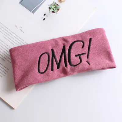 Women Fashion Solid Color “Omg” Embroidered Wide Edge Hair Belt