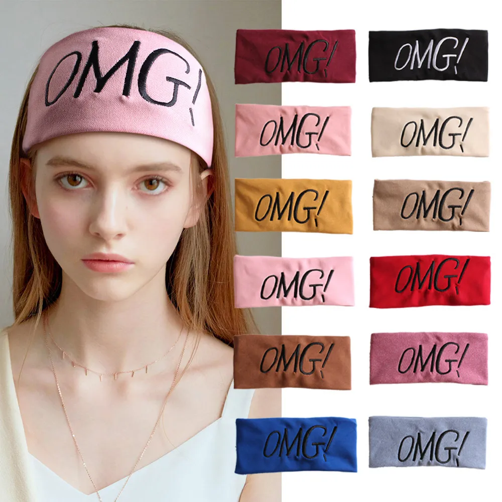 Women Fashion Solid Color “Omg” Embroidered Wide Edge Hair Belt