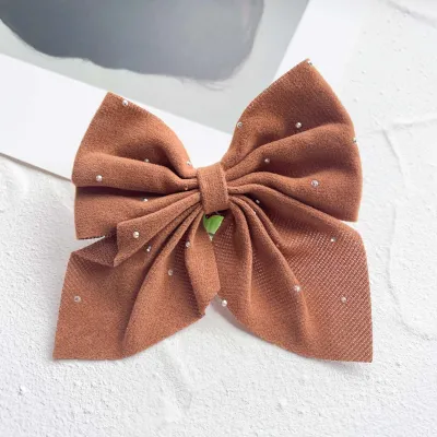 Women Fashion Elegant Solid Color Rhinestone Bowknot Plush Hairpin Duckbill Clip