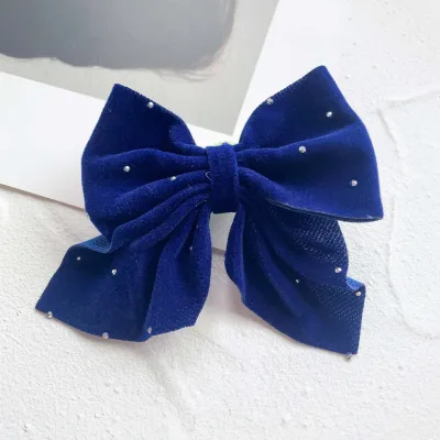 Women Fashion Elegant Solid Color Rhinestone Bowknot Plush Hairpin Duckbill Clip