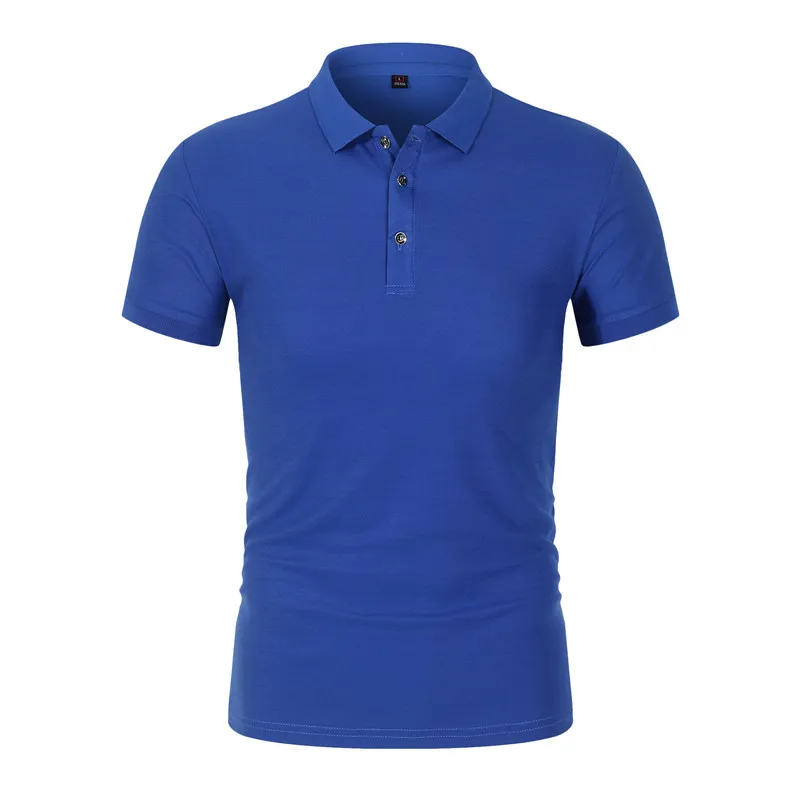 Men Business Casual Slim Fit Solid Color Short Sleeve Lapel Cotton Polo Shirt
