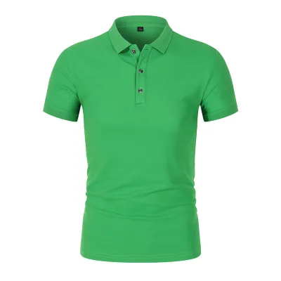 Men Business Casual Slim Fit Solid Color Short Sleeve Lapel Cotton Polo Shirt
