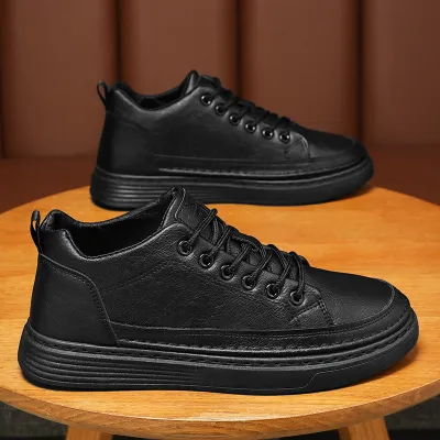 Men Leisure Sports Versatile Lace-Up Sneakers Mid Top PU