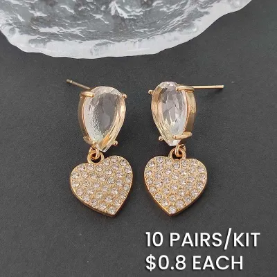 Pendientes colgantes de cristal transparente con forma de corazón y diamantes de imitación