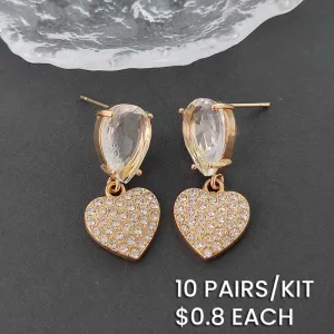 Heart Rhinestone Clear Crystal Drop Earrings