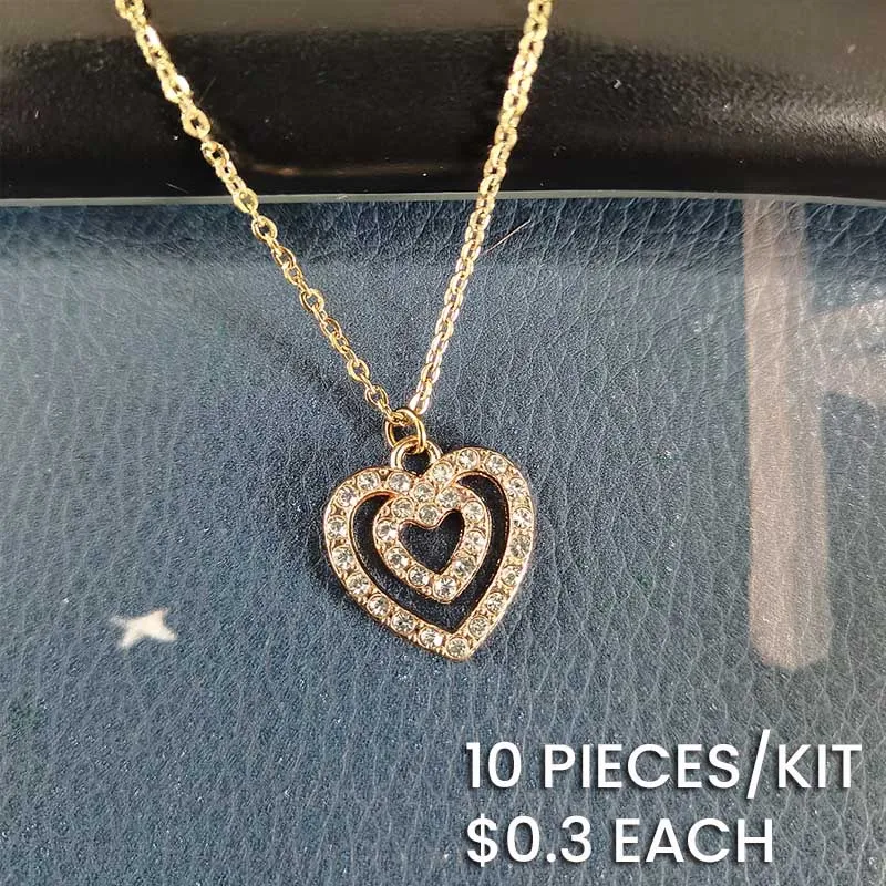 Hollow Double Heart Rhinestone Pendant Necklace Stainless Steel 45cm