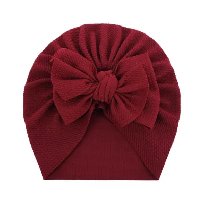 Newborn Cute Solid Color Bow Turban Cap Dome Fabric Fashion Commuter