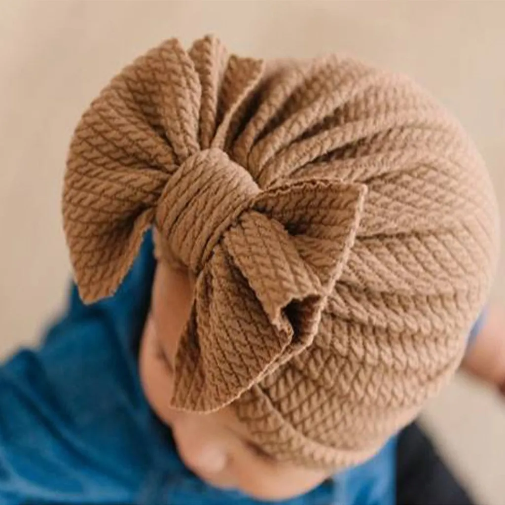 Newborn Cute Solid Color Bow Turban Cap Dome Fabric Fashion Commuter