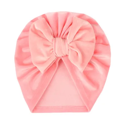 Newborn Cute Solid Color Bow Turban Cap Baby Hat