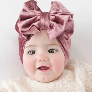 Newborn Cute Solid Color Bow Turban Cap Baby Hat