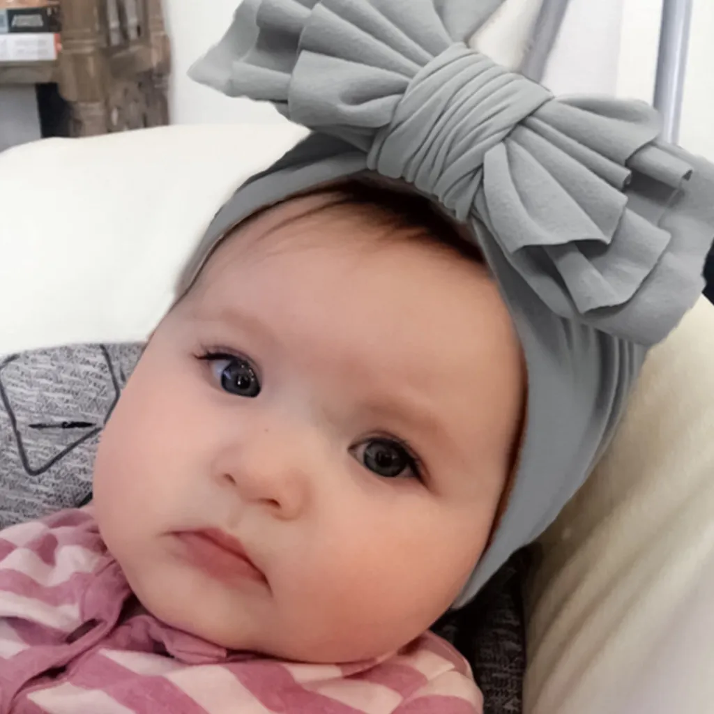 Newborn Cute Solid Color Bow Turban Cap Dome Cloth Fashion Commuter