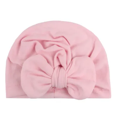 Newborn Cute Solid Color Bow Turban Cap