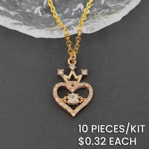 Hollow Crown Heart Rhinestone Chain Necklace 45+5cm Fashion Pendant Jewelry