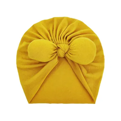 Newborn Cute Solid Color Bow Turban Cap Dome Hat Polyester Fashion Commuter