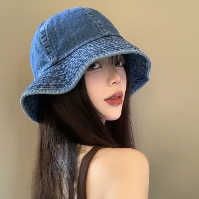 Women Fashion Wide Strip Denim Bucket Hat
