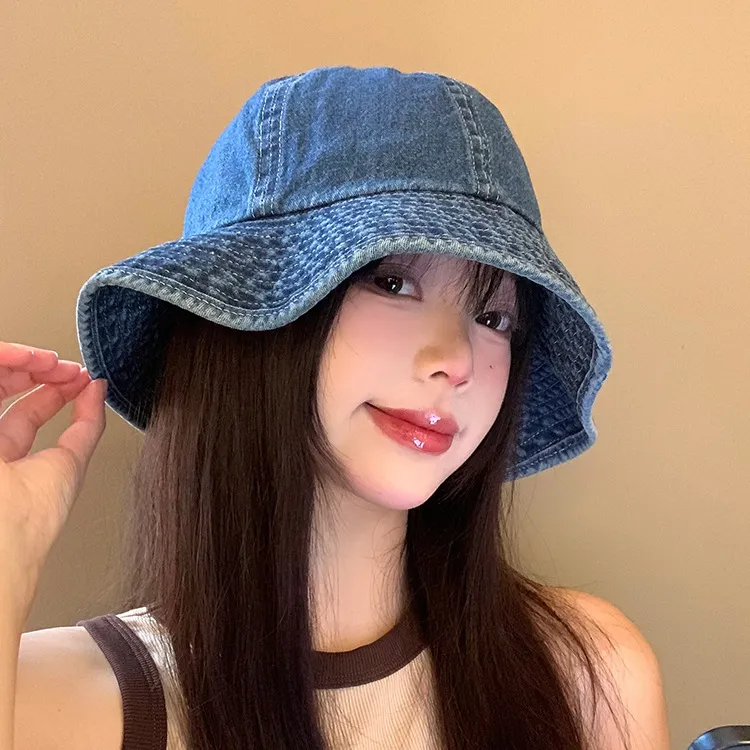 Women Fashion Wide Strip Denim Bucket Hat