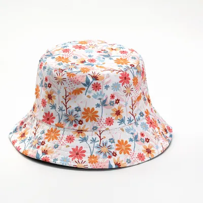 Fashion Casual Floral Printed Two-Sided Sunscreen Polyester Bucket Hat
