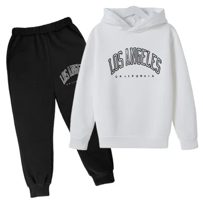 Kids Toddler Boys Girls Casual Sports Solid Color Long Sleeve Hoodie and Pants Set Fleece Pullover