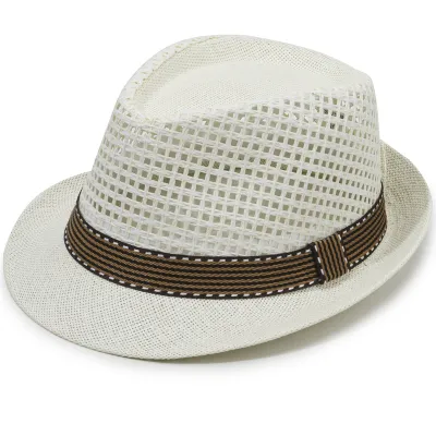 Men Retro Straw Stitching Mesh Jazz Sun Hat