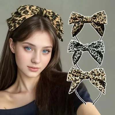 Women Fashion Elegant Leopard Bowknot Headband