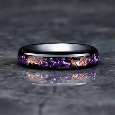 Fashion Gold Foil Stainless Steel Couple Ring Unisex U-Shape
