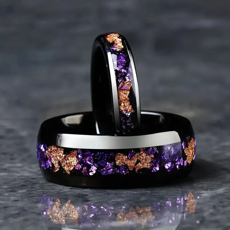 Fashion Gold Foil Stainless Steel Couple Ring Unisex U-Shape