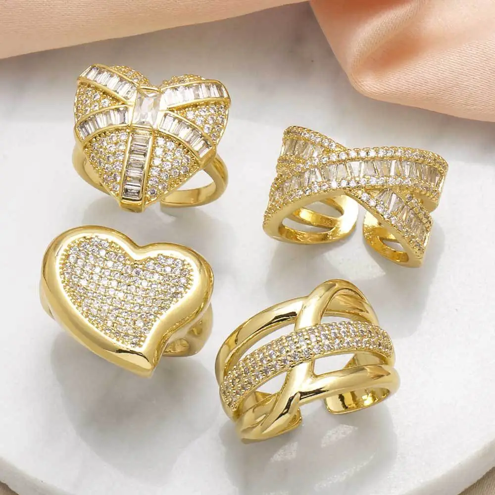 Women Elegant Heart Rhinestone Ring Copper Geometric Fashion