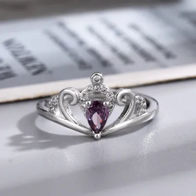 Women Fashion Elegant Rhinestone Crown Adjustable Ring