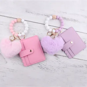 Fashion Solid Color Silicone Bead Bracelet Plush Pendant Card Bag Keychain