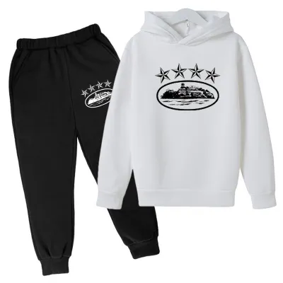 Kids Toddler Boys Girls Casual Sports Print Long Sleeve Fleece Hoodies Trousers Two-Piece Set