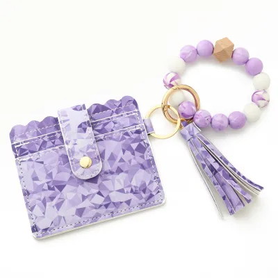 Women Fashion Geometric Pattern Silicone Bead Bracelet Card Bag Keychain