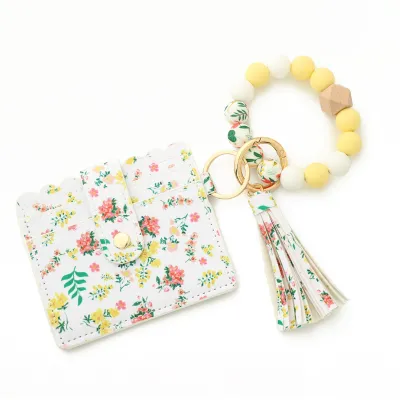 Women Fashion Geometric Pattern Silicone Bead Bracelet Card Bag Keychain