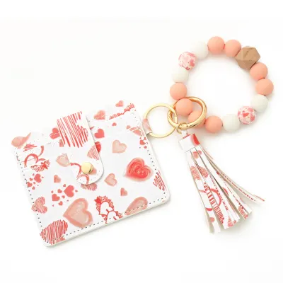 Women Fashion Geometric Pattern Silicone Bead Bracelet Card Bag Keychain