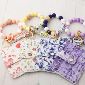 Women Fashion Geometric Pattern Silicone Bead Bracelet Card Bag Keychain