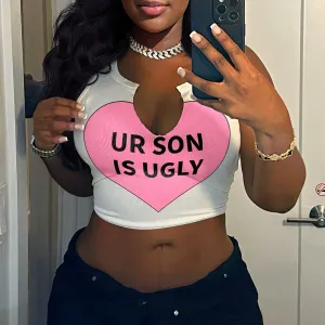 Women Sexy Letter Print U-Neck Sleeveless Crop Top