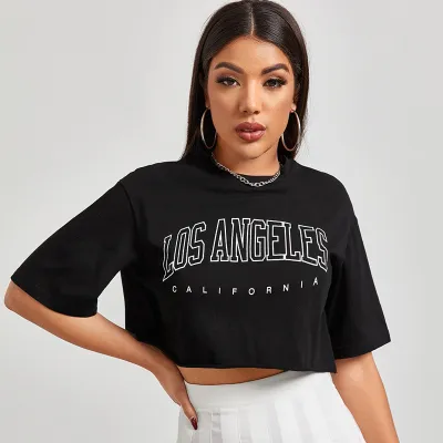 Women Sexy Heart Printed Short-Sleeve Crop Top