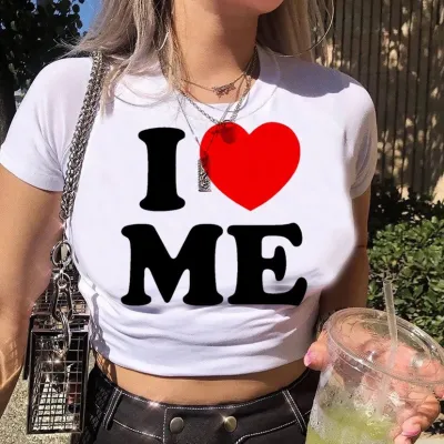 Women Sexy Heart Printed Short-Sleeve Crop Top