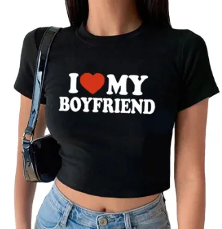 Women Sexy Heart Printed Short-Sleeve Crop Top