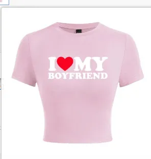 Women Sexy Heart Printed Short-Sleeve Crop Top