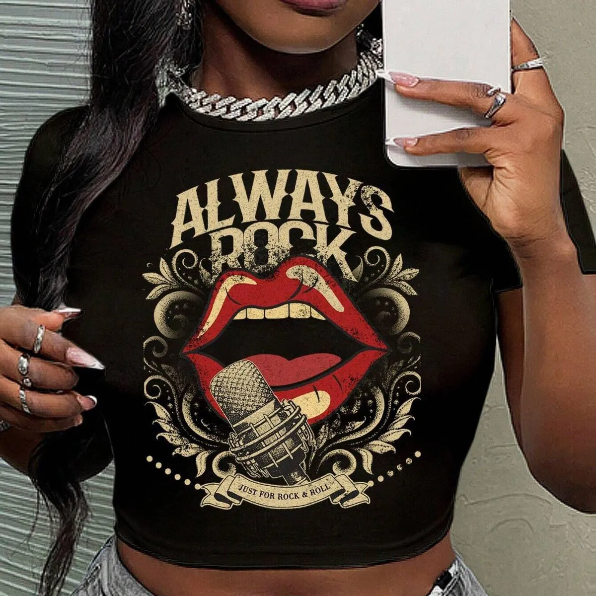 Women Sexy Letter Mouth Printed Crop Top Slim Fit