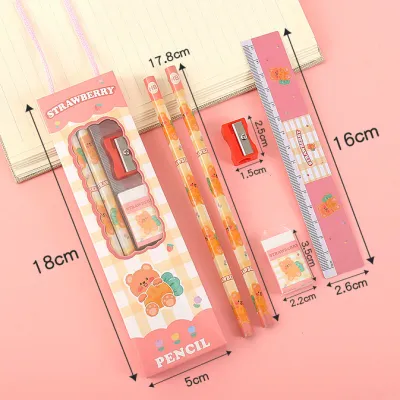 Fashion Cartoon Pencil Eraser Sharpener Stationery 5-Piece Set
